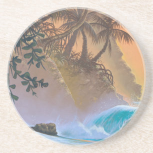 Dessous De Verre En Grès Surf de plage de la baie d'Hanalei