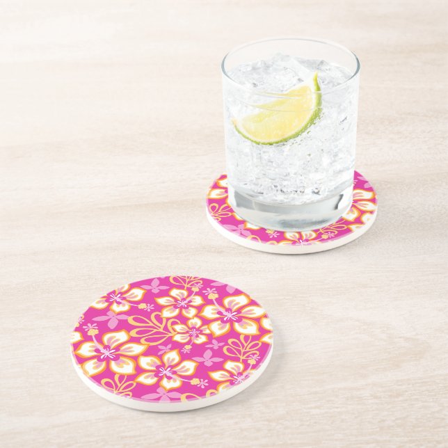 Dessous De Verre En Grès Surf JUNGLE (COMBO ROSE CHAUDE) (Côté)