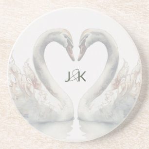 Dessous De Verre En Grès Swans romantiques Mariage Couple Monogramme