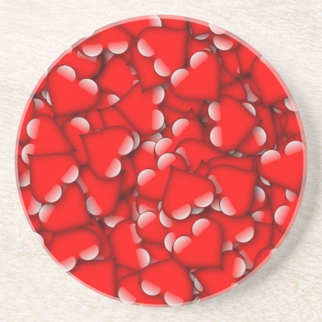 Dessous De Verre En Grès Sweet Romantique Valentine Love Hearts Rouge (Devant)
