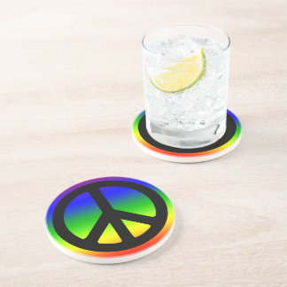 Dessous De Verre En Grès Symbole de paix arc-en-ciel et noir