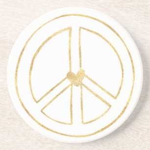 Dessous De Verre En Grès Symbole de paix Gold Heart