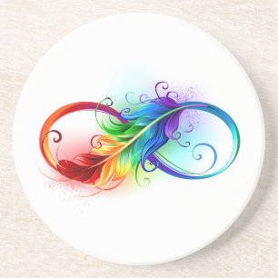 Dessous De Verre En Grès Symbole d'infini avec plume arc-en-ciel