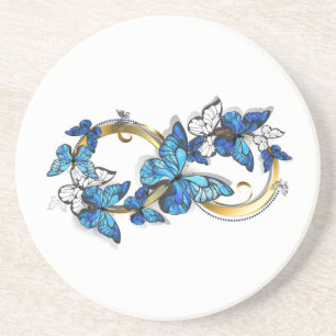 Dessous De Verre En Grès Symbole infini de papillons Morpho bleus