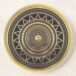Dessous De Verre En Grès Symbole OM noir et or élégant Mandala