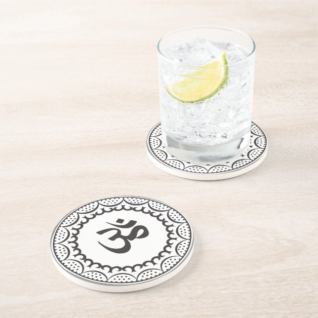 Dessous De Verre En Grès Symbole religieux musulman noir et blanc (Côté)