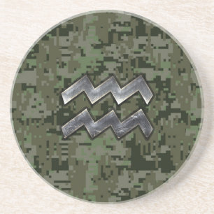 Dessous De Verre En Grès Symbole Zodiaque Aquarius sur le camouflage numéri