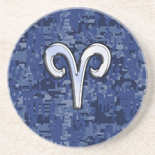Dessous De Verre En Grès Symbole Zodiaque de Aries moderne Marine Camo numé