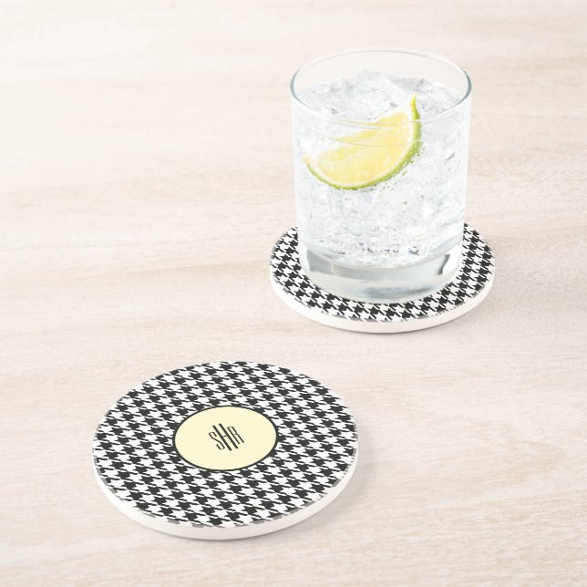 Dessous De Verre En Grès Sympa ! Monogramme Houndstooth grès jaune (Côté)