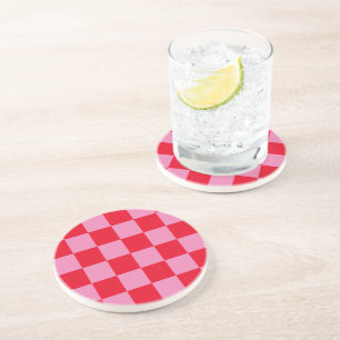 Dessous De Verre En Grès Tableau de contrôle rétro À damiers Motif rose ora