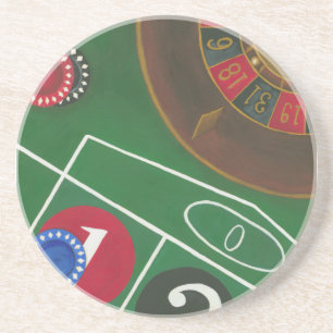 Dessous De Verre En Grès Tableau de roulette avec les puces et la roue
