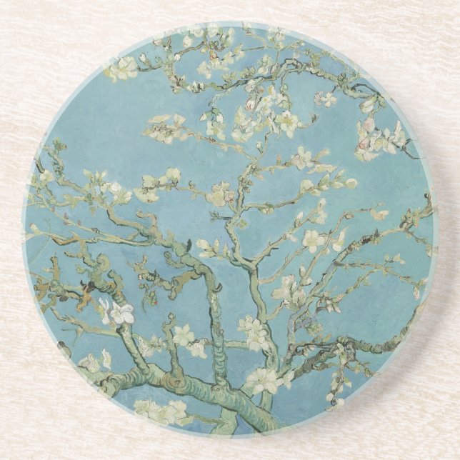 Dessous De Verre En Grès Tableau des fleurs d'amandes de Van Gogh (Devant)