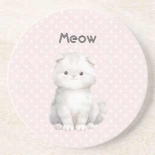 Dessous De Verre En Grès Taches rose pointillé Gris Blanc Mignon Chat Kitty