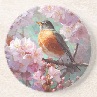 Dessous De Verre En Grès Tapis de verre aquarelle Fleur de Robin du printem