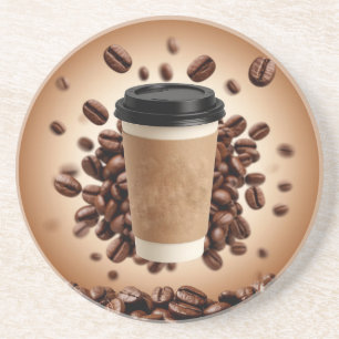 Dessous De Verre En Grès Tasse de café flottante avec grains de café