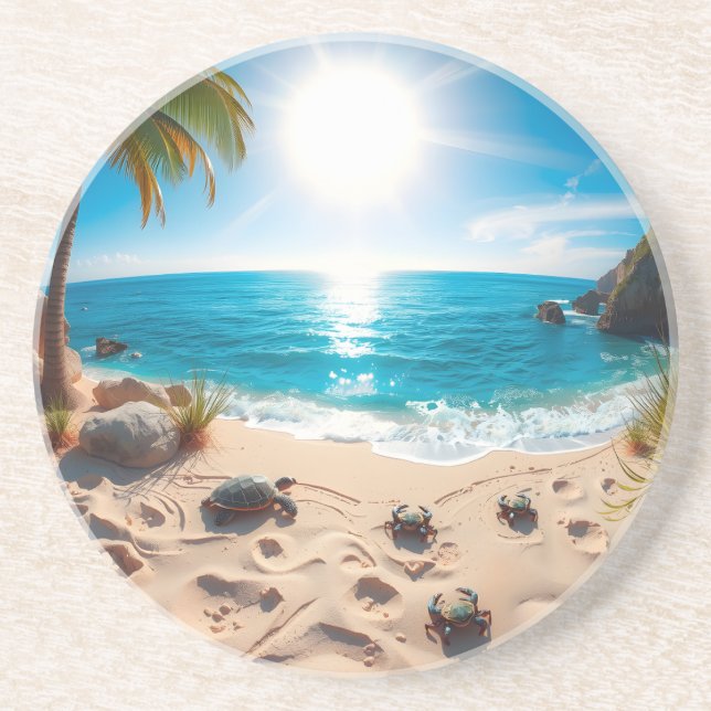 Dessous De Verre En Grès Teal Watercolor Sea Turtle Coastal Zen (Devant)