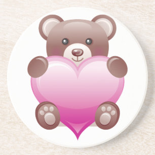 Dessous De Verre En Grès Teddy Bear Valentine Heart