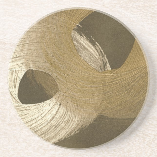 Dessous De Verre En Grès Tempête de sable circulaire dans Tan et Dark Brown (Devant)