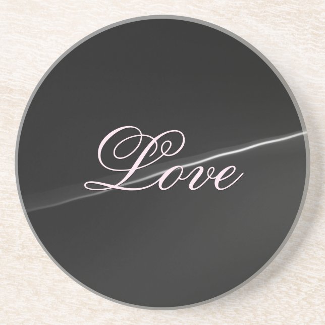 Dessous De Verre En Grès Tendance gris foncé Wave Love Mariage Calligraphie (Devant)