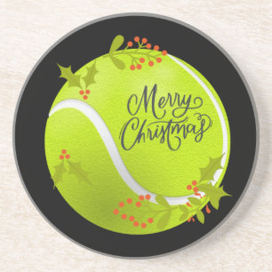 Dessous De Verre En Grès Tennis Noël avec balle de tennis et Père Noël