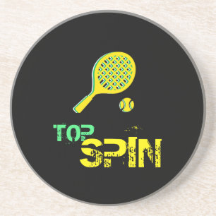 Dessous De Verre En Grès Tennis Sport Pop Art, Green & Yellow Racket & Ball