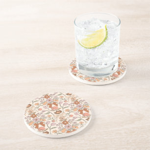 Dessous De Verre En Grès Terracotta rustique de vaches et de fleurs