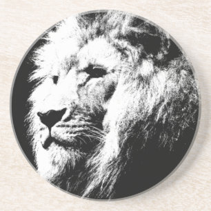 Dessous De Verre En Grès Tête de lion moderne Black & White Pop Art moderne