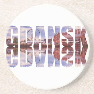 Dessous De Verre En Grès Texte de Gdansk avec vue sur la vieille ville avec
