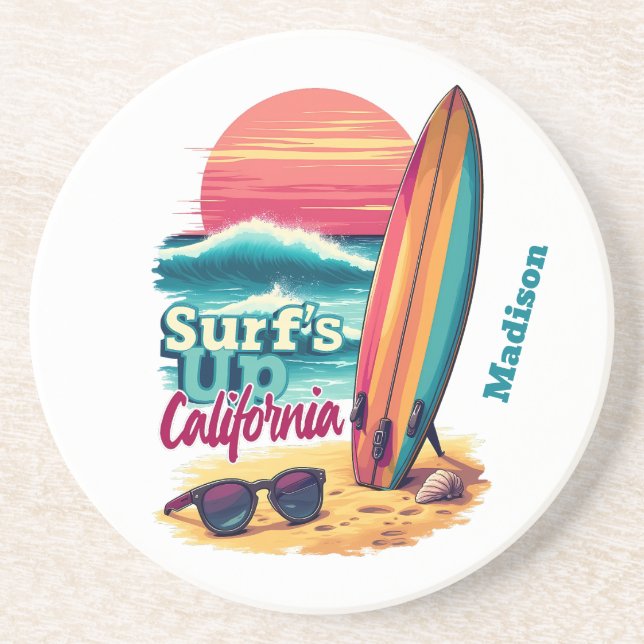 Dessous De Verre En Grès Texte personnalisé Californie Surf (Devant)