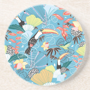 Dessous De Verre En Grès Texture tropicale avec des toucans et des colibris