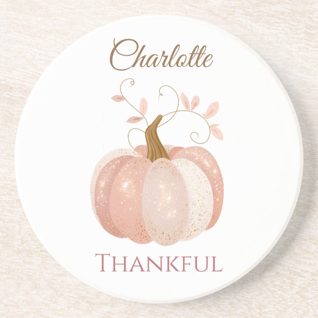 Dessous De Verre En Grès Thanksgiving personnalisé - Hiver Citrouille Merci (Devant)
