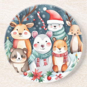 Dessous De Verre En Grès Thème de Noël Animaux mignons