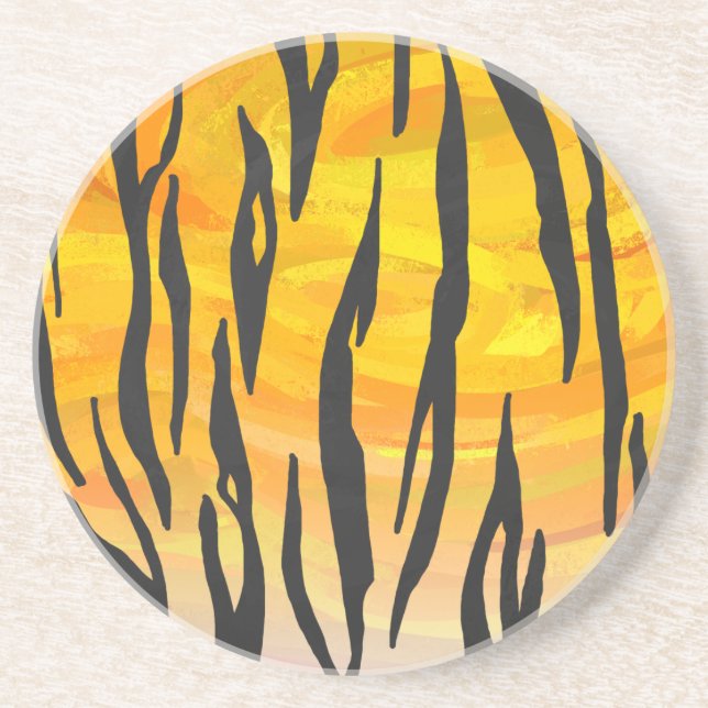 Dessous De Verre En Grès Tiger noir et orange (Devant)