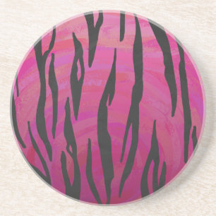 Dessous De Verre En Grès Tigre Imprimé Rose Chaud et Noir