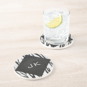 Dessous De Verre En Grès Tigre Monogramme noir et blanc