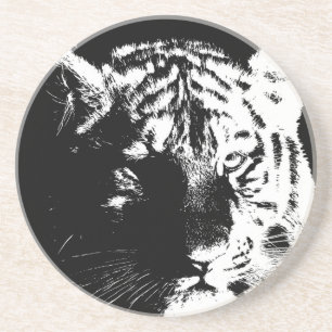 Dessous De Verre En Grès Tigre noir et blanc Pop Art