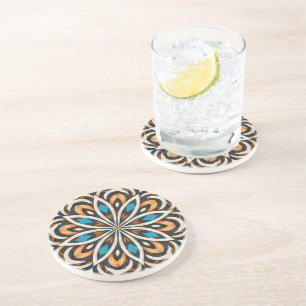 Dessous De Verre En Grès Tissage de mandala de fleurs