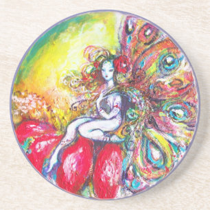 DESSOUS DE VERRE EN GRÈS TITANIE SUR LA FLEUR ROUGE