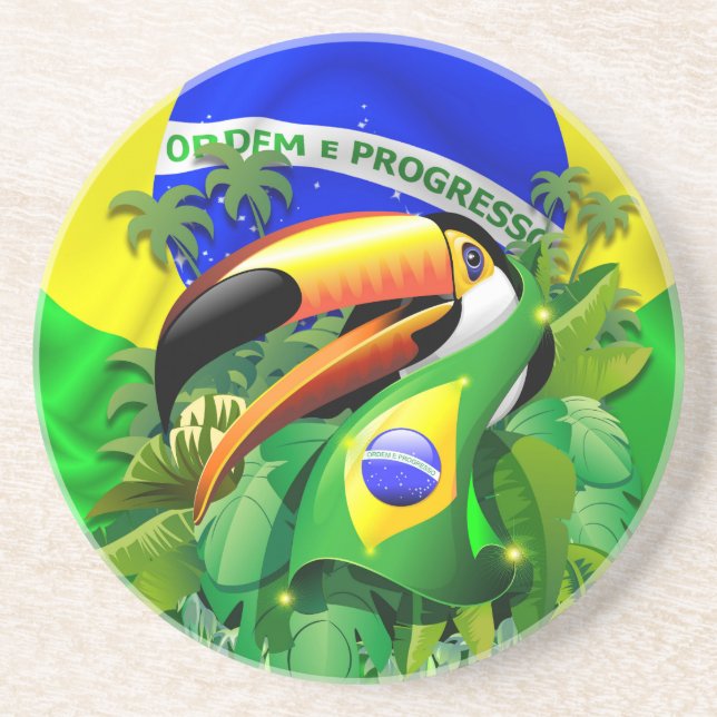 Dessous De Verre En Grès Toco Toucan avec drapeau brésilien (Devant)