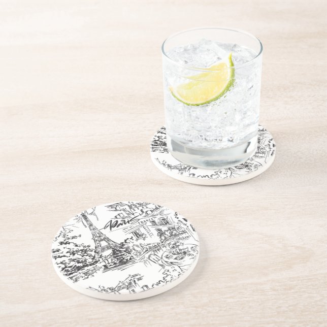 Dessous De Verre En Grès Toile Tour Eiffel (Côté)