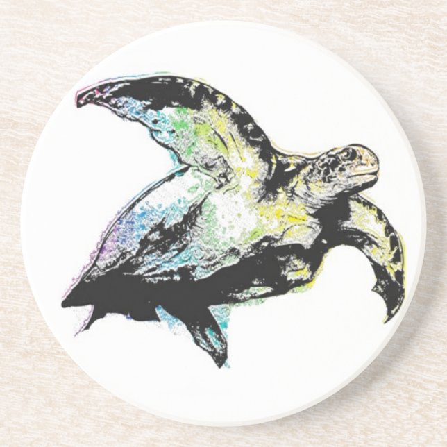 Dessous De Verre En Grès Tortue arc-en-ciel (Devant)