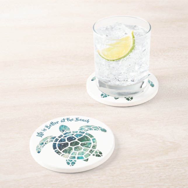 Dessous De Verre En Grès Tortue de mer - La vie est meilleure à la plage (Côté)