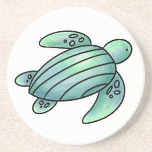 Dessous De Verre En Grès tortue de mer peinte à l'aquarelle dessin animé bl