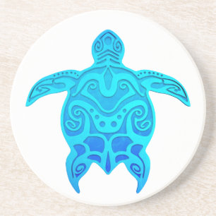 Dessous De Verre En Grès Tortue tribale bleue