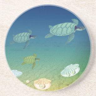Dessous De Verre En Grès Tortues de mer et coquillages avec perles