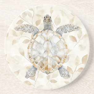 Dessous De Verre En Grès Tortues de mer océan crème feuilles plage