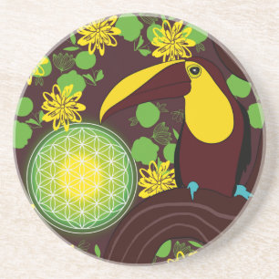 Dessous De Verre En Grès Toucan Fleur de Vie Tropical