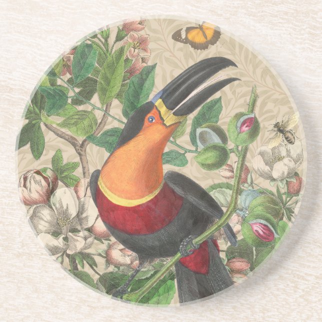 Dessous De Verre En Grès Toucan Jungle Tropical Bird Belle antique (Devant)