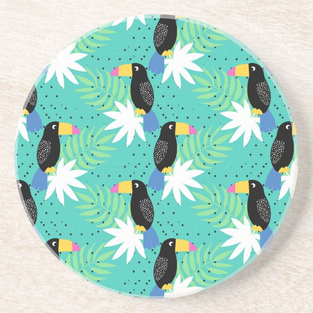 Dessous De Verre En Grès Toucans sur Turquoise (Devant)