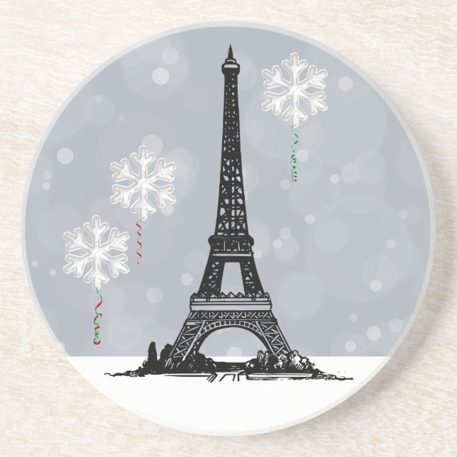Dessous De Verre En Grès Tour Eiffel d'hiver, Balloirs à flocons de neige N (Devant)